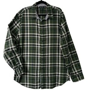 Nautica Mens XL Slim‎ Fit Stretch Long Sleeve Green Plaid Button Down Shirt